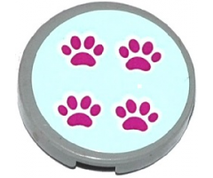 Tile, Round 2 x 2 with Bottom Stud Holder with 4 Paw Prints on Light Aqua Background Pattern (Sticker) - Set 41085