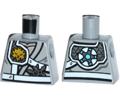 Torso Ninjago Shoulder Protection with White Straps and Gold Lion Emblem over Robes, Shurikens in Belt Pattern