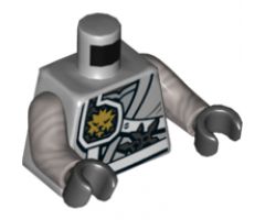 Torso Ninjago Shoulder Protection with White Straps and Gold Lion Emblem over Robes, Shurikens in Belt Pattern / Flat Silver Arms / Black Hands