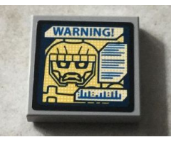 Tile 2 x 2 with Sentinel Face and Blue 'WARNING! on Screen Pattern (Sticker) - Set 76022