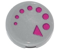 Tile, Round 2 x 2 with Bottom Stud Holder with Magenta Circles and Triangle (Arrow Clockwise) Pattern (Sticker) - Set 79119