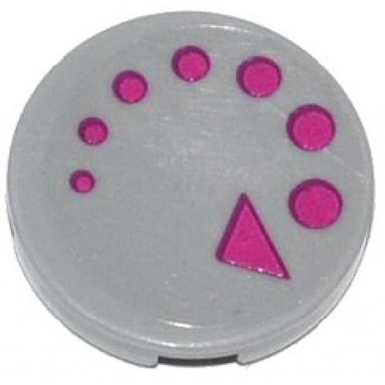 Tile, Round 2 x 2 with Bottom Stud Holder with Magenta Circles and Triangle (Arrow Clockwise) Pattern (Sticker) - Set 79119