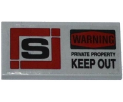 Tile 2 x 4 with 'S' in Dark Red Square, 'WARNING', 'PRIVATE PROPERTY' and 'KEEP OUT' Pattern (Sticker) - Set 79115