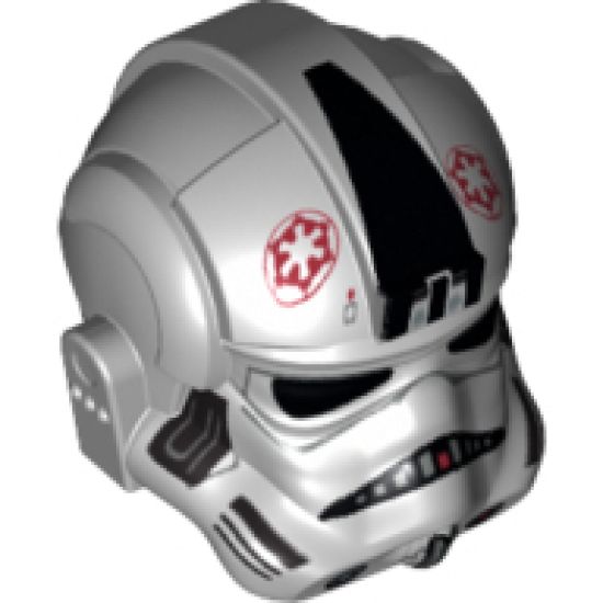 Minifigure, Headgear Helmet SW Stormtrooper Type 2, AT-AT Driver Dark Red Imperial Logo and Large Black Plates on Sides Pattern