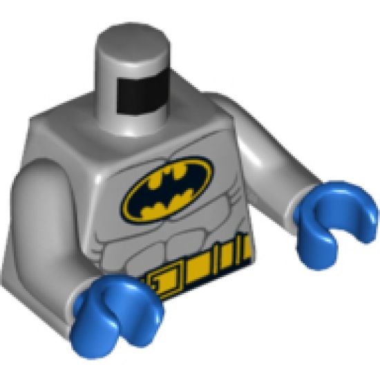 Torso Batman Logo in Yellow Oval with Muscles and Yellow Belt Front and Back Pattern / Light Bluish Gray Arms / Blue Hands