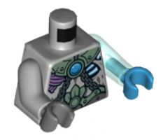 Torso Armor, Chains and Dark Azure Chi Pattern / Trans-Lt Blue Arm Left / Lt Bluish Gray Arm Right / Dark Azure Hand Left / Dk Bluish Gray Hand Right