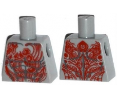 Torso Bare Chest with Muscles and Red Tattoo with Minifigure Heads Pattern