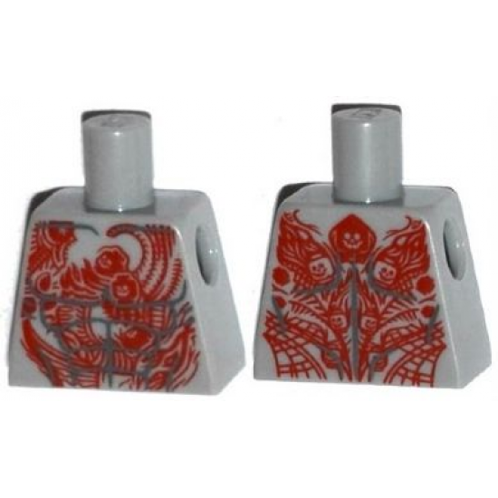 Torso Bare Chest with Muscles and Red Tattoo with Minifigure Heads Pattern
