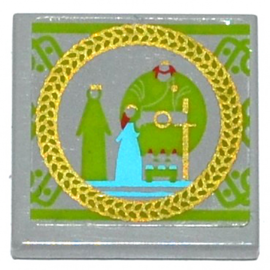 Tile 2 x 2 with King, Queen and Princess on Tapestry Pattern (Sticker) - Set 41051