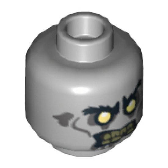 Minifigure, Head Alien with White Eyes and Yellowed Teeth with One Missing Tooth Pattern (Zombie) - Hollow Stud
