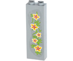 Brick 1 x 2 x 5 with 5 Yellow and Magenta Flowers and Leaves Pattern (Sticker) - Set 41033