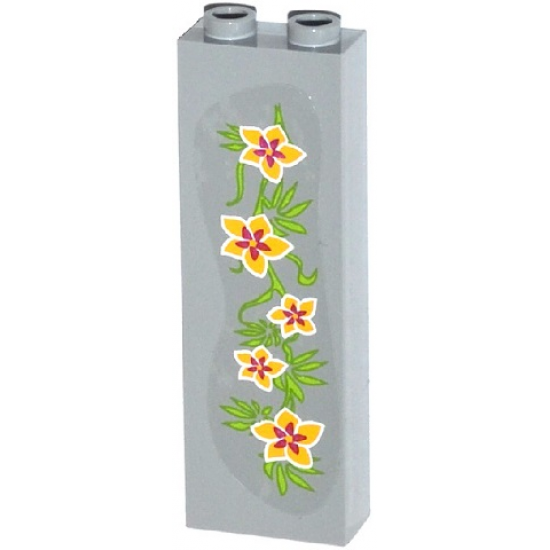 Brick 1 x 2 x 5 with 5 Yellow and Magenta Flowers and Leaves Pattern (Sticker) - Set 41033