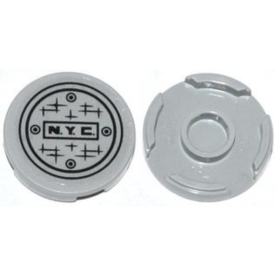 Tile, Round 2 x 2 with Bottom Stud Holder with 'N.Y.C.' and Manhole Cover Pattern (Sticker) - Set 79118