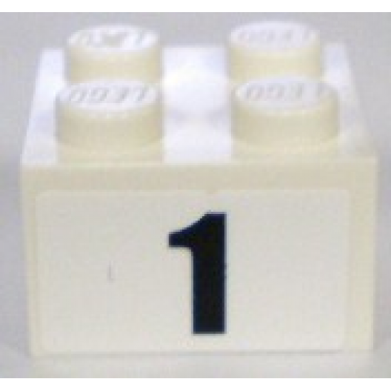 Brick 2 x 2 with Black '1' Narrow Bold Font Pattern (Sticker) - Sets 8896 / 8898