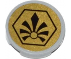 Tile, Round 2 x 2 with Bottom Stud Holder with Black Chima Logo in Hexagon on Gold Background Pattern (Sticker) - Set 70123