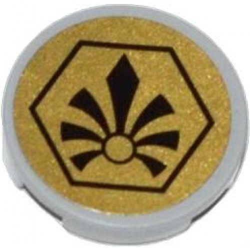 Tile, Round 2 x 2 with Bottom Stud Holder with Black Chima Logo in Hexagon on Gold Background Pattern (Sticker) - Set 70123