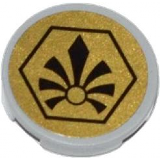 Tile, Round 2 x 2 with Bottom Stud Holder with Black Chima Logo in Hexagon on Gold Background Pattern (Sticker) - Set 70123