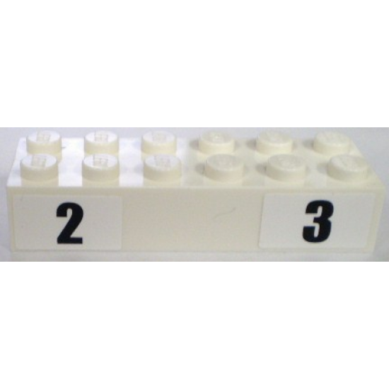 Brick 2 x 6 with Black '2' and '3' Narrow Bold Font Pattern (Stickers) - Set 8898