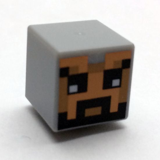 Minifigure, Head, Modified Cube with Minecraft Pixelated Helmet with Face with Beard Pattern