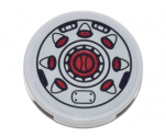 Tile, Round 2 x 2 with Bottom Stud Holder with Black Outline and Radial Red Buttons Pattern (Sticker) - Set 70592