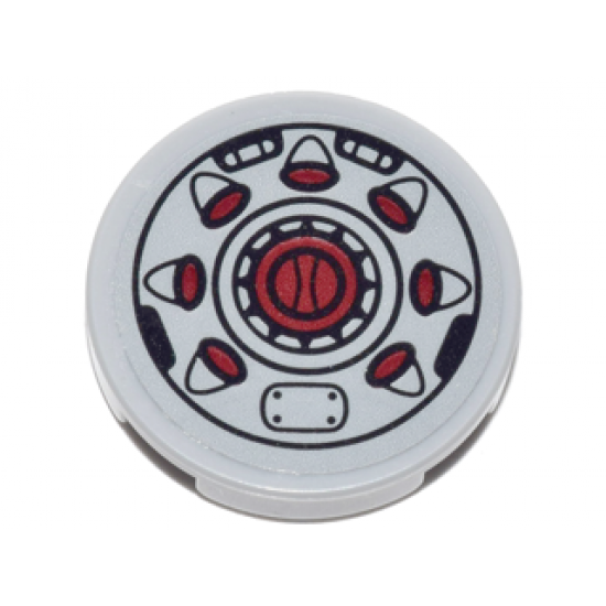 Tile, Round 2 x 2 with Bottom Stud Holder with Black Outline and Radial Red Buttons Pattern (Sticker) - Set 70592
