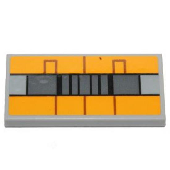 Tile 2 x 4 with Bright Light Orange and Gray Rectangles and Black Lines Pattern (Sticker) - Set 75170