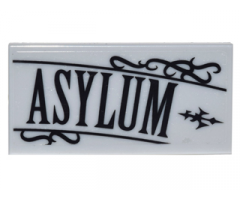 Tile 2 x 4 with Black Scrollwork and 'ASYLUM' Pattern Model Right Side (Sticker) - Set 10937