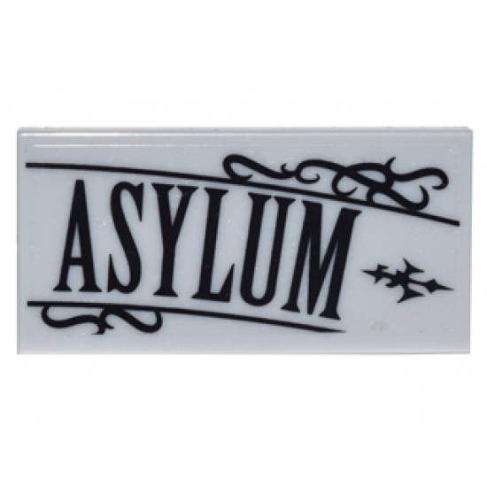 Tile 2 x 4 with Black Scrollwork and 'ASYLUM' Pattern Model Right Side (Sticker) - Set 10937