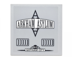 Tile 6 x 6 with Bottom Tubes with Black Vents and 'ARKHAM ASYLUM' 'G-C' AND 'GOTHAM CITY' Pattern Model Right Side (Sticker) - Set 10937