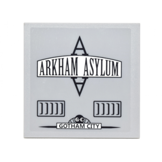Tile 6 x 6 with Bottom Tubes with Black Vents and 'ARKHAM ASYLUM' 'G-C' AND 'GOTHAM CITY' Pattern Model Right Side (Sticker) - Set 10937