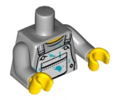 Torso Crew Neck Shirt with White Overalls with Breast Pocket and Azure Paint Stains Pattern / Light Bluish Gray Arms / Yellow Hands