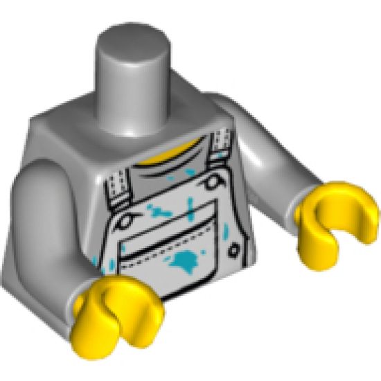 Torso Crew Neck Shirt with White Overalls with Breast Pocket and Azure Paint Stains Pattern / Light Bluish Gray Arms / Yellow Hands