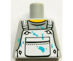 Torso Crew Neck Shirt with White Overalls with Breast Pocket and Azure Paint Stains Pattern