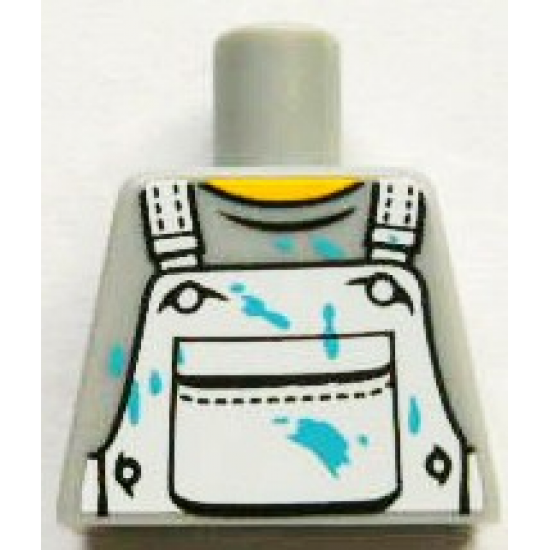 Torso Crew Neck Shirt with White Overalls with Breast Pocket and Azure Paint Stains Pattern