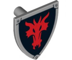 Minifigure, Shield Triangular with Red Dragon Head on Black Background Pattern