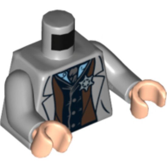 Torso Jacket with Vest, Star Badge and Dark Bluish Gray Tie Pattern / Light Bluish Gray Arms / Light Nougat Hands