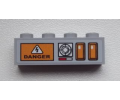 Brick 1 x 4 with 'DANGER', Knobs and Signal Strength Display Pattern (Sticker) - Set 9486