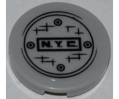 Tile, Round 2 x 2 with 'N.Y.C.' and Manhole Cover Pattern (Sticker) - Set 79103