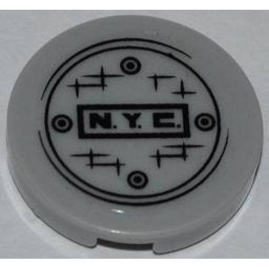 Tile, Round 2 x 2 with 'N.Y.C.' and Manhole Cover Pattern (Sticker) - Set 79103