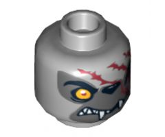 Minifigure, Head Dual Sided Alien Chima Wolf with Orange Eye, Dark Gray Face and Red Scars, Closed Mouth / Open Mouth Pattern (Winzar) - Hollow Stud