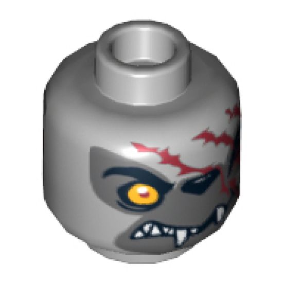 Minifigure, Head Dual Sided Alien Chima Wolf with Orange Eye, Dark Gray Face and Red Scars, Closed Mouth / Open Mouth Pattern (Winzar) - Hollow Stud