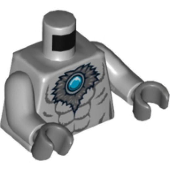 Torso Bare Chest with Muscles Outline, Dark Bluish Gray Fur and Dark Azure Round Jewel (Chi) Pattern / Light Bluish Gray Arms / Dark Bluish Gray Hands