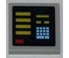 Tile 2 x 2 with Yellow Bars, Red Button, Bright Light Blue Keypad Pattern Model Left Side (Sticker) - Set 6860