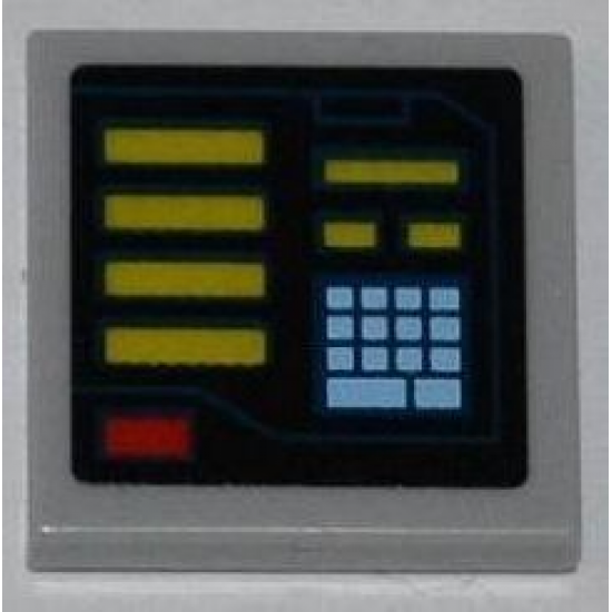 Tile 2 x 2 with Yellow Bars, Red Button, Bright Light Blue Keypad Pattern Model Left Side (Sticker) - Set 6860