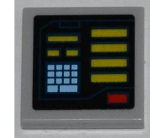 Tile 2 x 2 with Yellow Bars, Red Button, Bright Light Blue Keypad Pattern Model Right Side (Sticker) - Set 6860