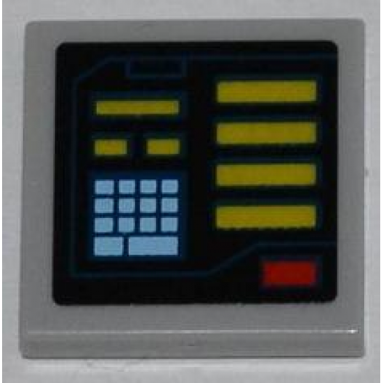 Tile 2 x 2 with Yellow Bars, Red Button, Bright Light Blue Keypad Pattern Model Right Side (Sticker) - Set 6860