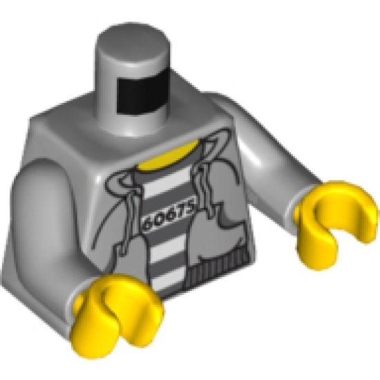 Torso Town Prisoner Number 60675, Hooded Sweatshirt over Prison Stripes Pattern / Light Bluish Gray Arms / Yellow Hands