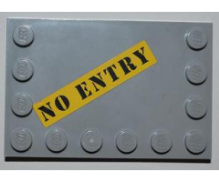 Tile, Modified 4 x 6 with Studs on Edges with Black 'NO ENTRY' on Yellow Background Pattern (Sticker) - Set 8199