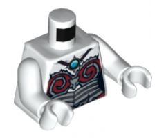 Torso Chima Female Outline with Silver and Dark Red Armor and Blue Round Jewel (Chi) Pattern / White Arms / White Hands