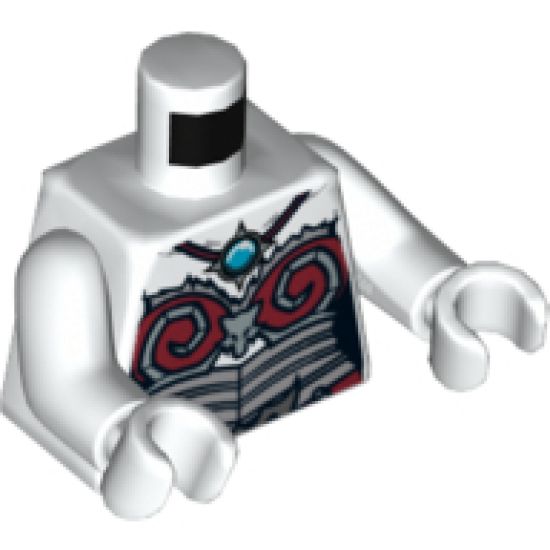 Torso Chima Female Outline with Silver and Dark Red Armor and Blue Round Jewel (Chi) Pattern / White Arms / White Hands